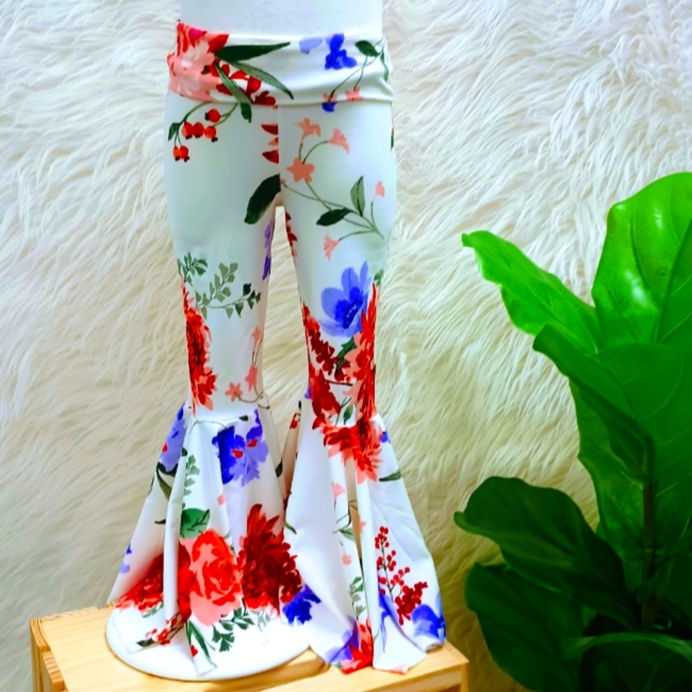 Toddler Girl Floral Print Bell Bottom Flared  pants ruffle